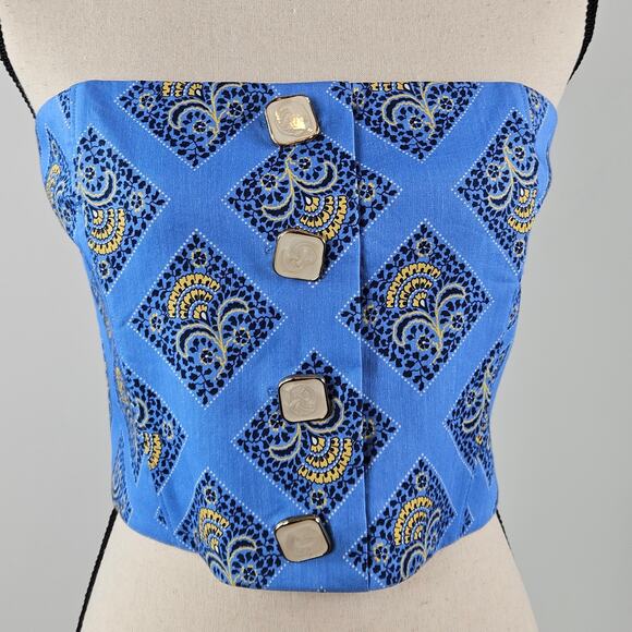 Veronica Beard Women's Strapless Bustier Blue Bandana Print Crop Top | 10 - Picture 2 of 13